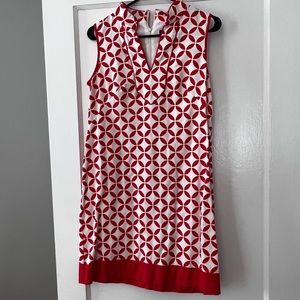 Jessica Howard sleeveless high collar Red & cream Geometric pattern dress size 6